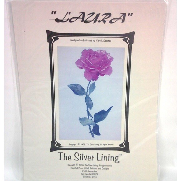 Vintage 1996 The Silver Lining Cross Stitch Chart Pattern LAURA Rose Flower New - Picture 1 of 3